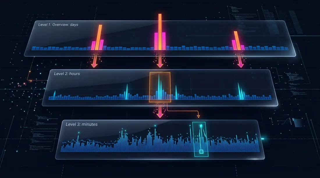 Volume spikes triggering drill-down to finer granularity levels