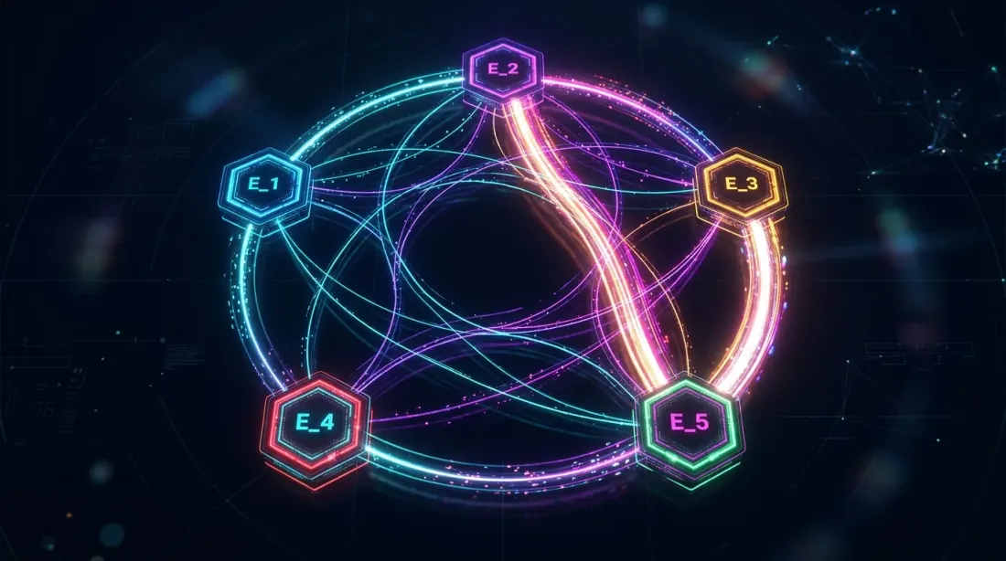 Multi-exchange network graph showing funding rate differentials between five exchanges