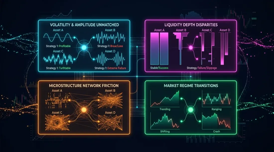 Four factors that break strategies: volatility, liquidity, microstructure, and regime transitions