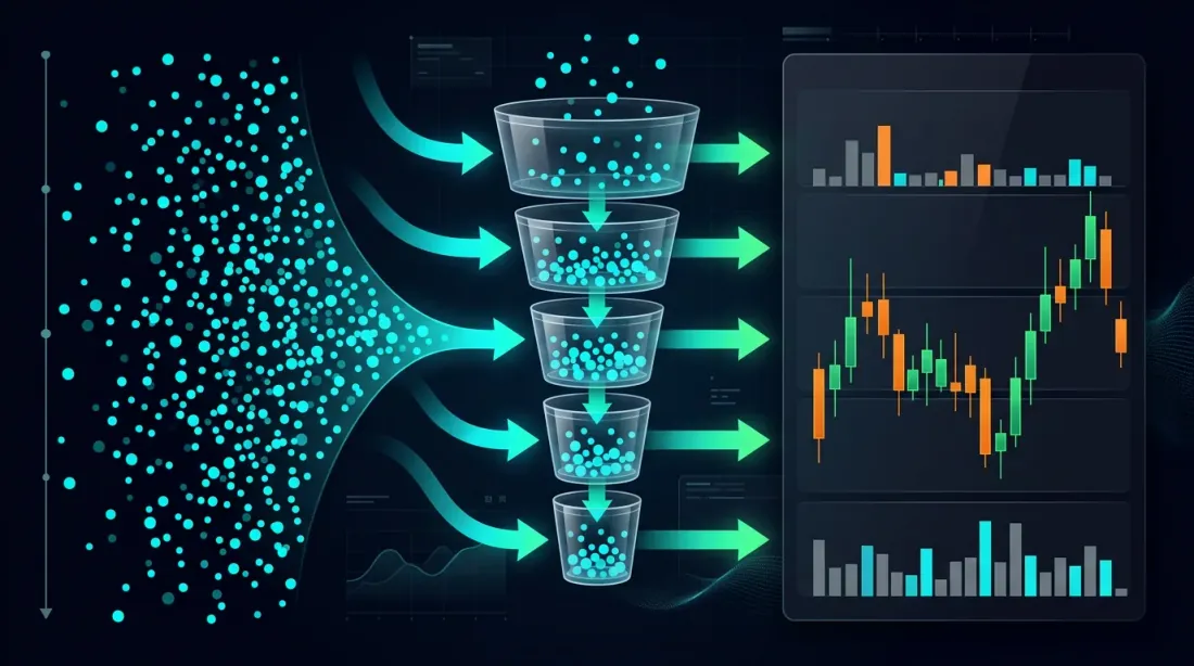 SAMPLE BY: raw trades aggregated into OHLCV candles